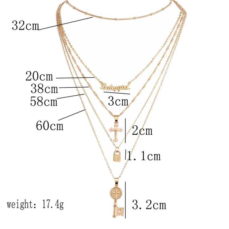 Богемные Многослойные брелоки крест английская буква подвеска, золотая цепочка Набор Женская индивидуальность цепь ожерелье длинное ожерелье