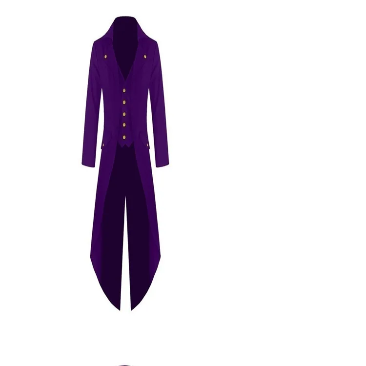 Горячая Готический стимпанк куртки мужское длинное пальто Тренч штормовка панк восторженные пальто элегантный Однобортный отложной воротник Jf01 - Цвет: Purple