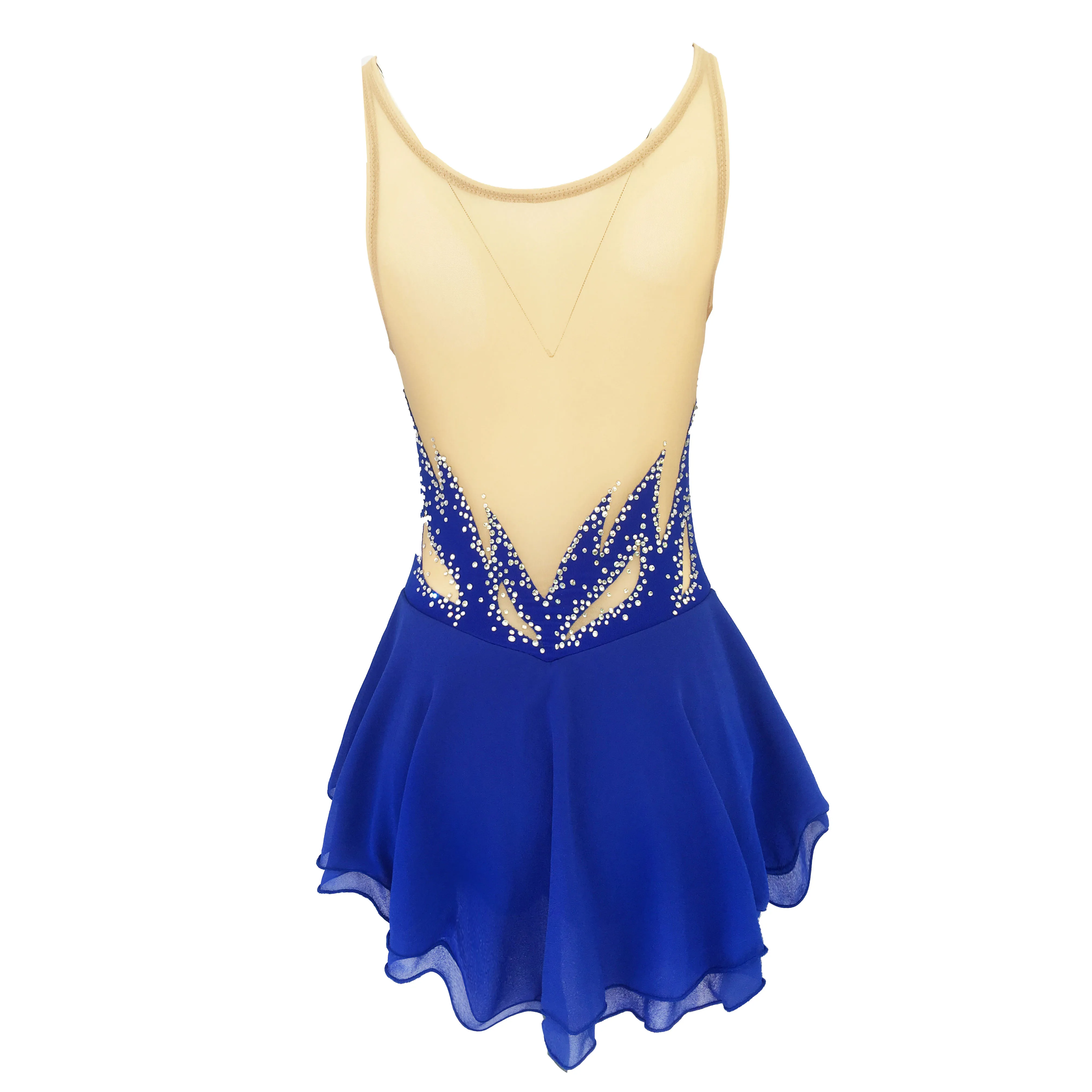 Голубое платье для фигурного катания, с длинными рукавами, ледяные юбки для конькобежцев, рукава до пальцев, спандекс, платья для