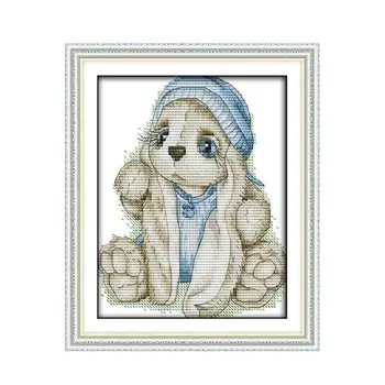 

A Rabbit In a Blue Hat DMC Cross Stitch Kits 11 14CT Ecological Cotton Chinese Cross Stitch Kits Handmade Embroidery Needlework