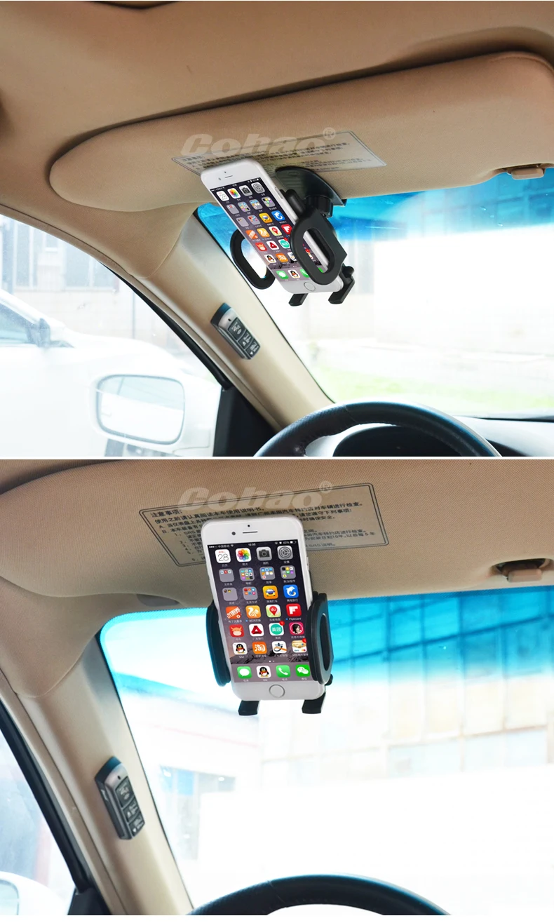 Cobao Универсальный Автомобильный держатель для телефона с солнцезащитным козырьком 360 градусов Автомобильный держатель для телефона навигационное крепление для Iphone Galaxy xiaomi huawei Vivo