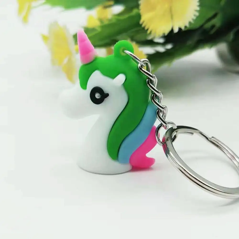 

YOUYANG New PVC Soft glue 3D stereo unicorn Keyring unisex keychain cute bag pendant gifts 20pcs/lot mix colors