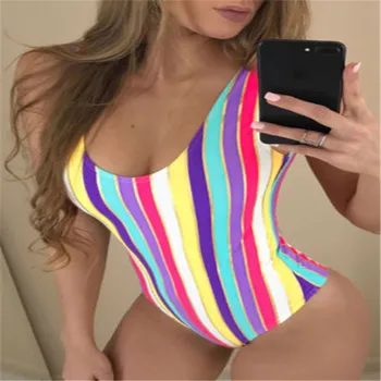 

Trendy Women Bodysuit V-neck sleeveless Playsuits Striped clothes Bandage Polyester backless casual one pieces