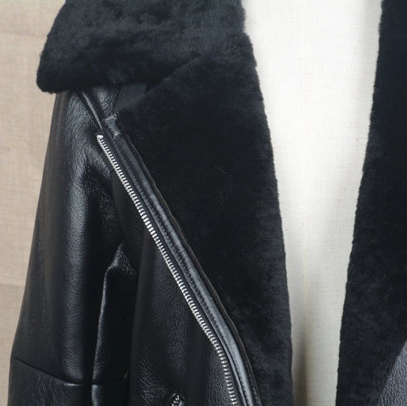 2017 Motorcycle Leather Punk Jacket Biker Jacket Women Men Genuine Leather Coat With Real Fur S1640