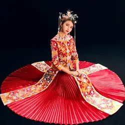 Королевский для женщин брак платье Высокое качество ручной Push вышивка Cheongsam Vestidos полная длина Qipao невесты свадебная одежда платья для