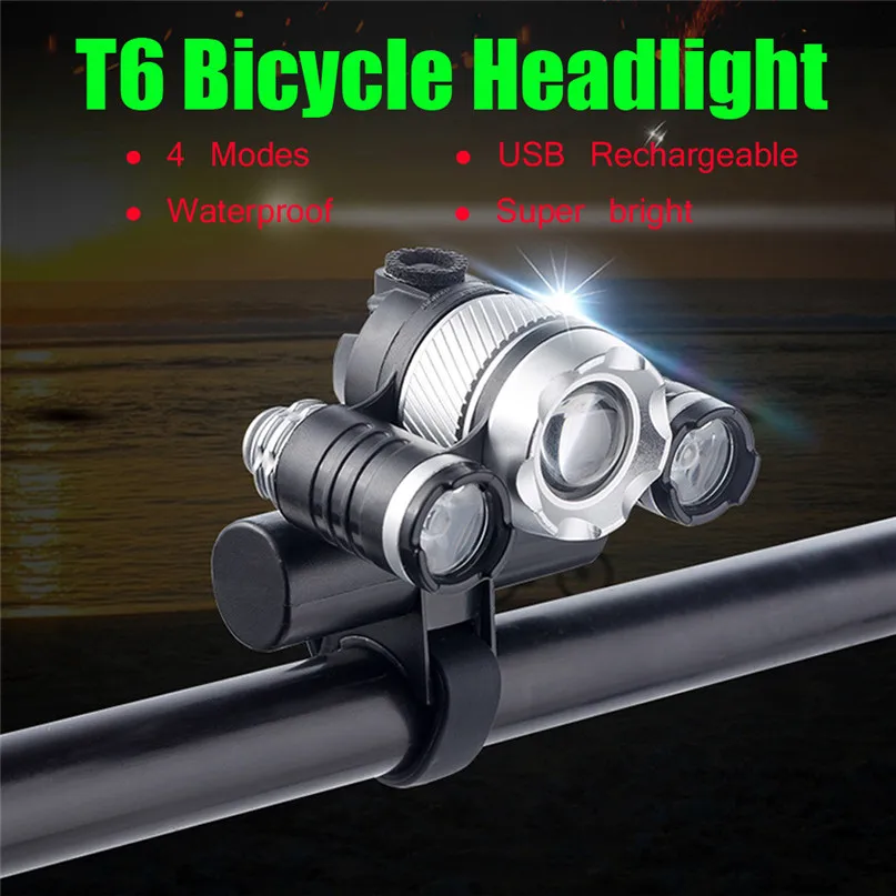 

USB Rechargeable XML T6 LED Bicycle Bike Light Front Cycling Light Head lamp Flashlight Bicycle Lamp with USB Cable #2A28