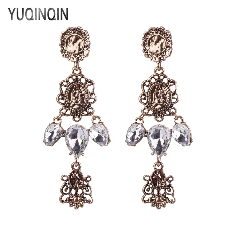 

Vintage Big Crystal Drop Earrings for Women 2018 New Elegant Bohemia Metal Earrings Fashion Jewelry Long Gold Dangle Brincos