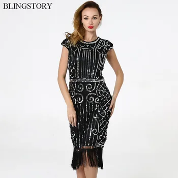 

BLINGSTORY Vintage Great Gastby Flapper Dress Embroidery Embellished Sequin Bead Fringe Retro Dresses Vestido De Festa