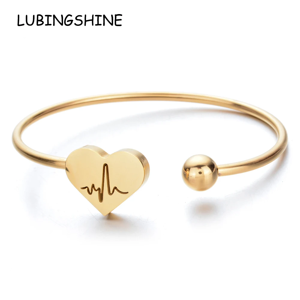

Women Men Heart Star Moon Love Stainless Steel Bracelet Adjustable Open Cuff Bangles Gold Color Jewelry
