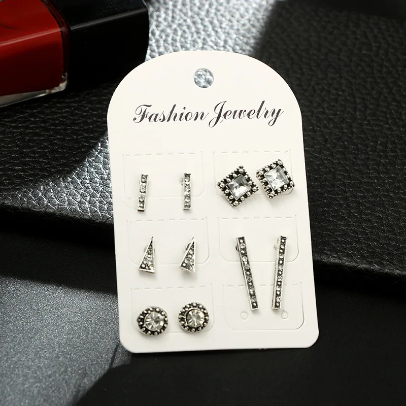RscvonM, модные серьги-гвоздики, набор, 5 пар/уп., кристалл, серебро, цвет, треугольник, кристалл, серьги для женщин, Boho Jewelry Brincos