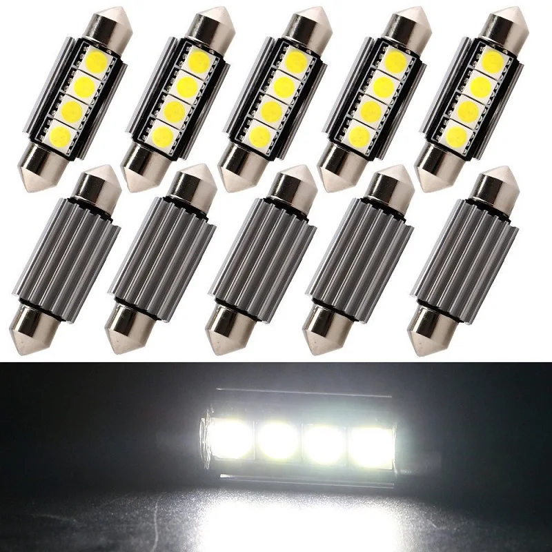 

10Pcs 5050 4SMD 41MM Dome Festoon Canbus LED Car Reading Light Bulbs White 12V 2W Interior Lamp Car Trunk License Plate Light
