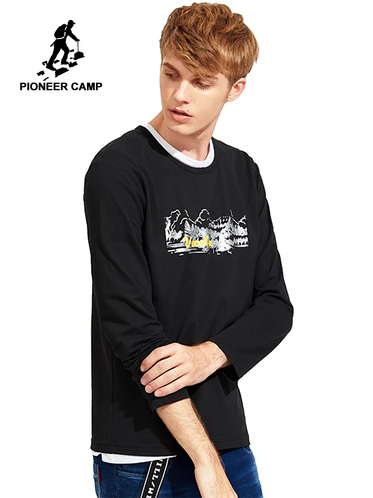 

Pioneer Camp printed T-shirt men brand-clothing fashion autumn spring T shirt male top quality black white Tshirt ACT701187