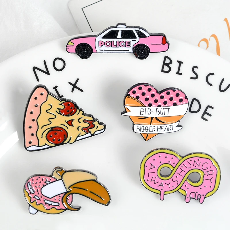 

5 Styles Mini Cartoons Cute Shape heart car donut pizza banana Enamel pins Colorful Badges Brooches Save for kids Gift Jewelry