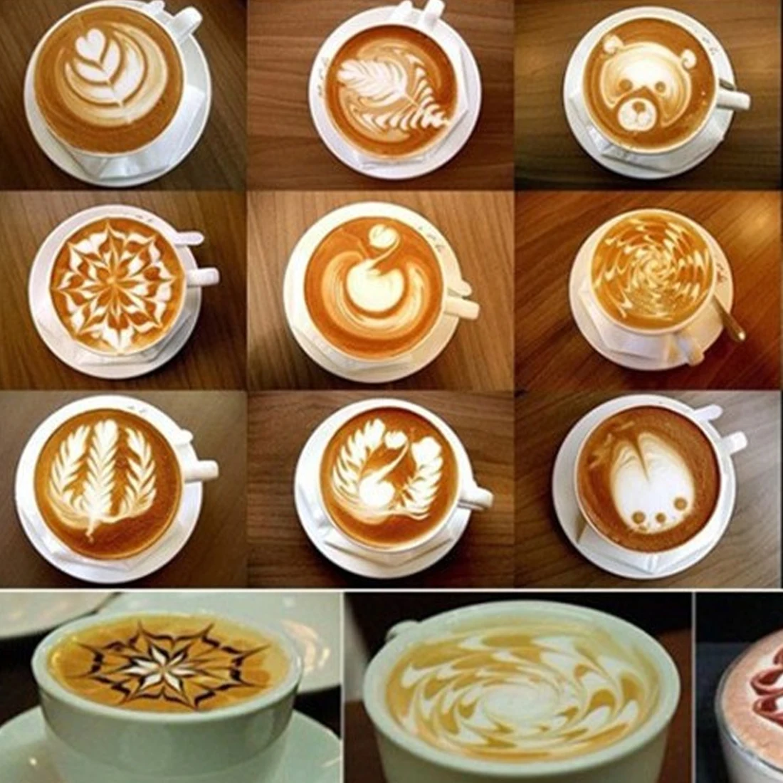 

16PCS decor tools accessories coffee latte cappuccino hot chocolate barista art stencils template powder duster coffee