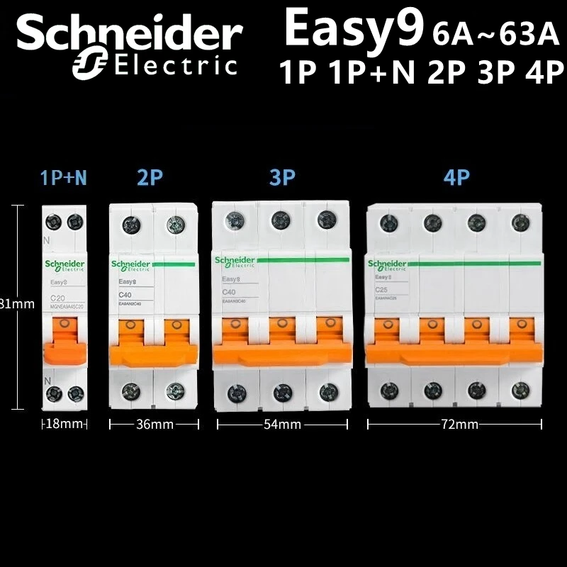 Schneider Circuit автоматический воздушный выключатель EASY9 C20 1P + N C40 2P 3P C25 4P 6A 10A 16A 20A 25A 32A 40A