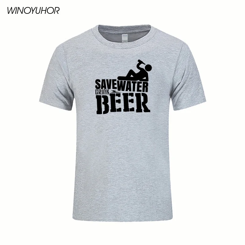 Мужская футболка с надписью «Save Water Drink Beer», Новое поступление, мужские футболки, Летние повседневные топы для мальчиков, Мужская футболка с забавным принтом, Camisetas Masculina - Цвет: gray
