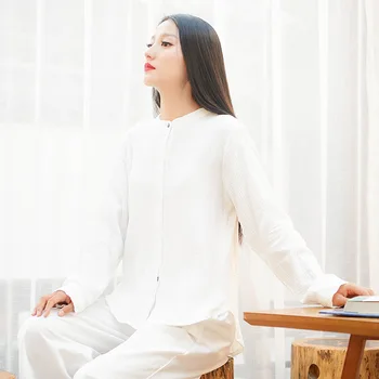 

Women's Top Casual T-Shirt 2019 Spring Ladies Long Sleeve Cotton Linen Top Button Down Solid Color Classic Vest