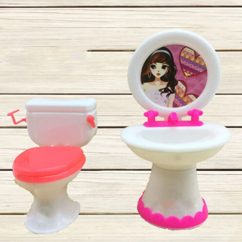 Doll Furniture Toy Toilet Bathtub Bath Bathing Bowl Toilet Can Flip
