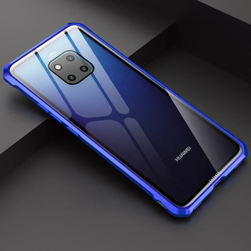 

For Huawei Mate 20 Pro Bumper Case Aluminum Metal Frame Bumper with Clear Tempered Glass Back Cover for Huawei Mate 20 Lite 20X
