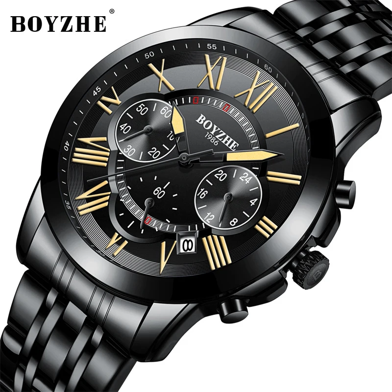 

BOYZHE Men's Watches Quartz Watches Men Watches Top Brand Luxury Multi-function Movement Stainless Steel Inox Strap Watch Men