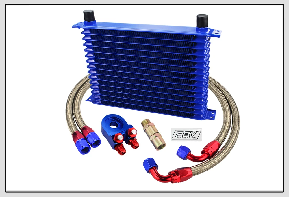 WLR-Универсальный комплект масляного охладителя 15 рядов+ Масляный фильтр Сэндвич-адаптер+ Масляный шланг с оплеткой из нержавеющей стали с наклейкой PQY+ коробка