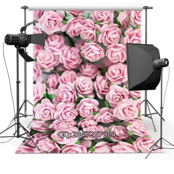 

3D Real Hot Pink Rose Flower Leaves Wedding Themed Backgrounds Vinyl cloth High quality Computer print wall backdrops