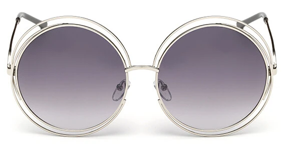 Винтажные Солнцезащитные очки больших размеров, женские роскошные Брендовые очки с большой металлической оправой, женские круглые солнцезащитные очки, стильные ретро очки - Цвет линз: silver gray