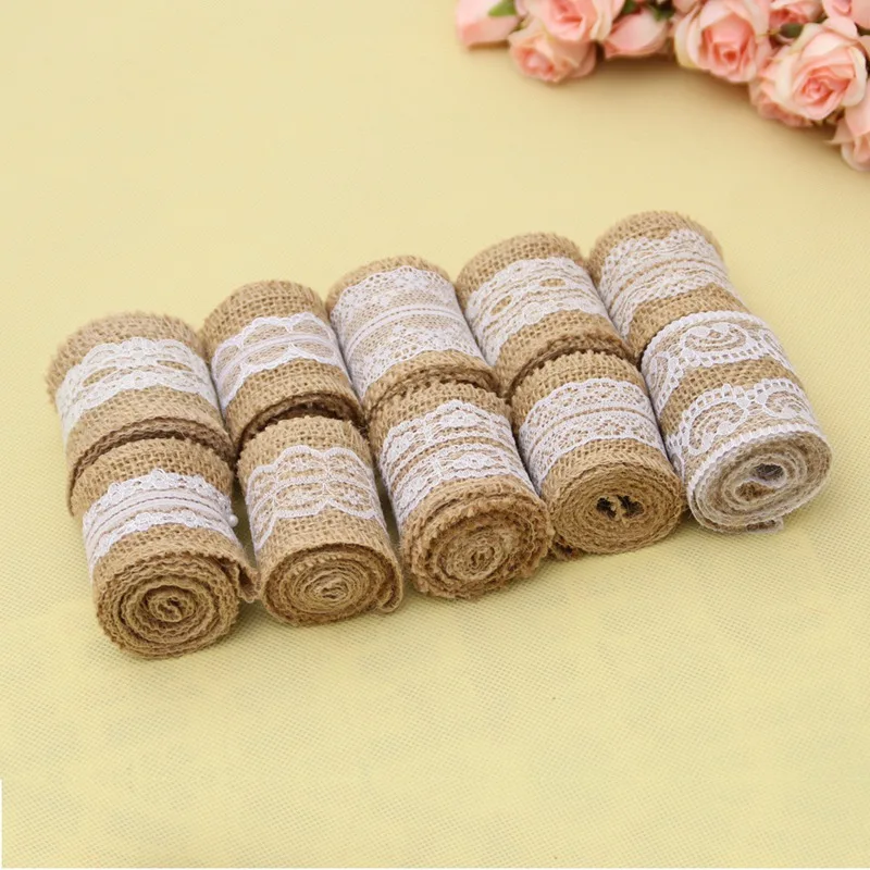 

5CM wide Burlap Ribbon Lace Jute DIY handmade Christmas decoration linen Vintage Wedding Accessories crafts 10 models