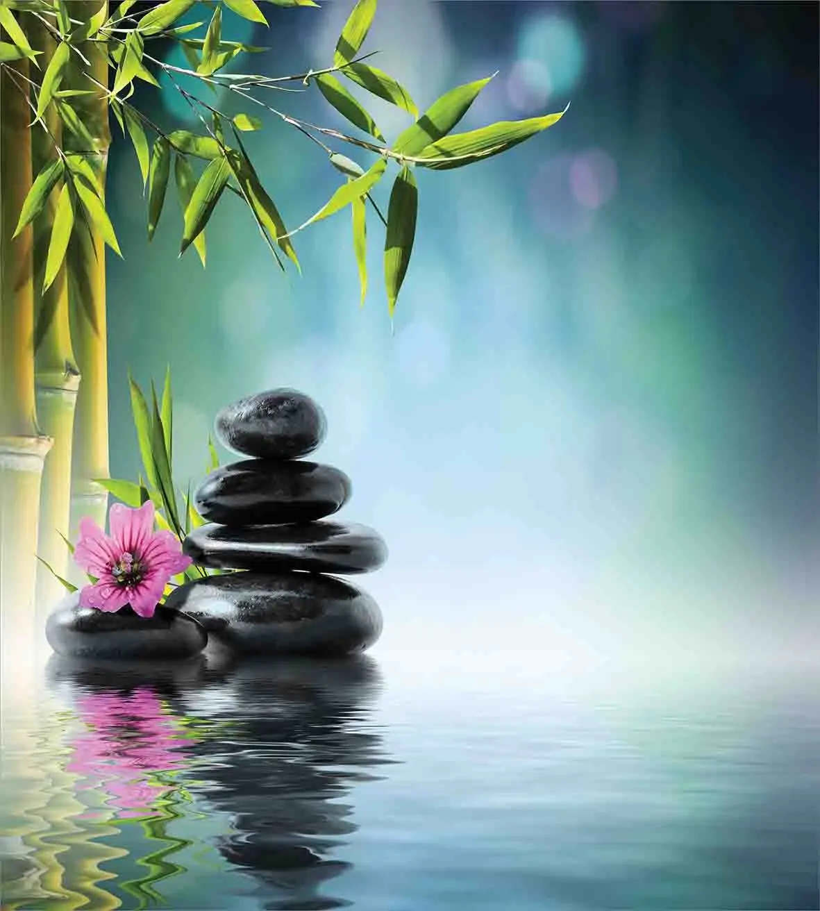 Zen Garden King Size пододеяльник набор розовый цветок спа камни и бамбуковое дерево на
