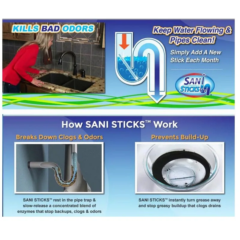 120 шт./компл. палочки Sani Sticks обеззараживание сточных вод дезодорант кухня туалет Слив для ванны очиститель Чистка канализации стержень