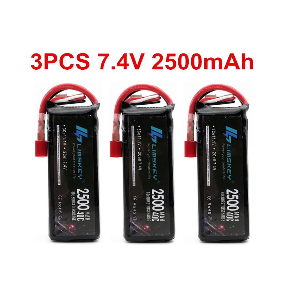 

3PCS Limskey RC Lipo Battery 2S 7.4V 2500mah 40C Max 80C for Wltoys 12428 12423 1:12 RC Car Spare parts For Syma X8 Battery