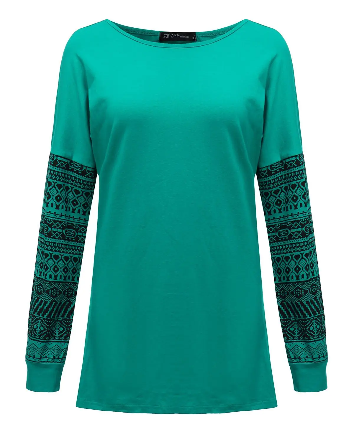 ZANZEA весенний винтажный женский топ, рубашки с длинным рукавом и круглым вырезом, элегантная повседневная тонкая футболка с принтом, больше размера 3XL - Цвет: Amy Green