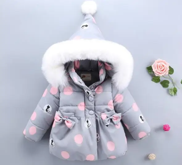 Зимние куртки для малышей; теплая верхняя одежда с капюшоном для маленьких девочек; одежда из искусственного меха для маленьких девочек; одежда для маленьких девочек