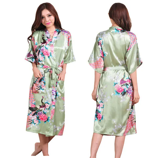 Винтаж японский Для женщин шелковые свадебные кимоно гейши Павлин Blossom Ночная Пижама 9 цветов