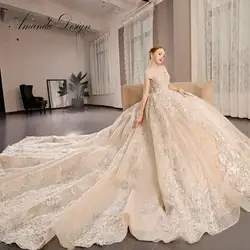 Аманда дизайн robe mariage с открытыми плечами кружево аппликации свадебное платье цвета шампань длинный шлейф