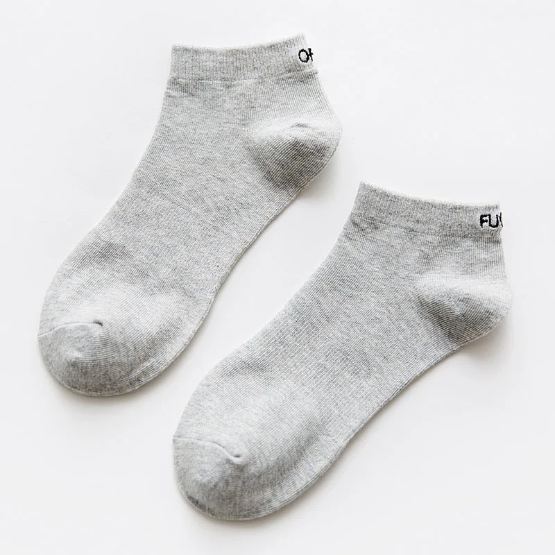 Хлопковые однотонные короткие удобные и дышащие носки с надписью, впитывающие пот повседневные мужские Носки с рисунком, лидер продаж, хлопковые носки - Цвет: gray