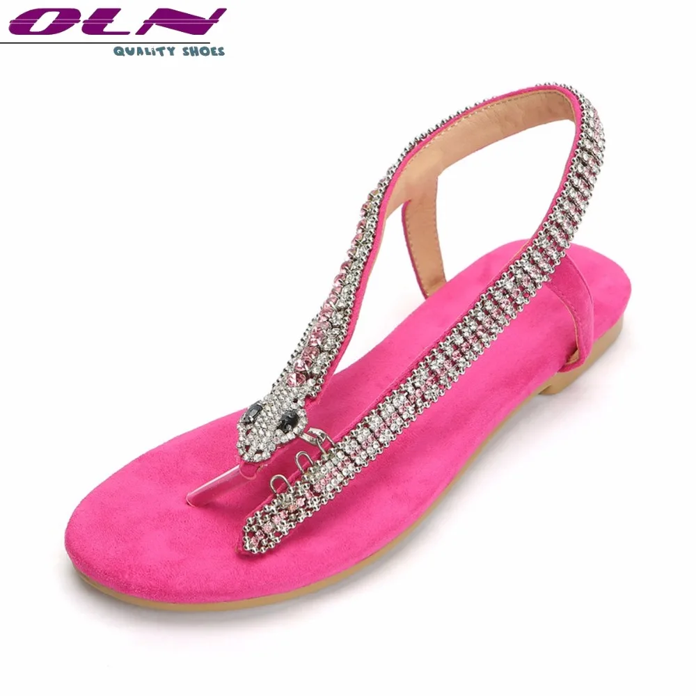

OLN Pinch Flipflop Female Flat Sandals Women 2018 for Ladies Summer Rome Sandalen Plus Big Size 3-16 Crystal Handmade Toe Shoes