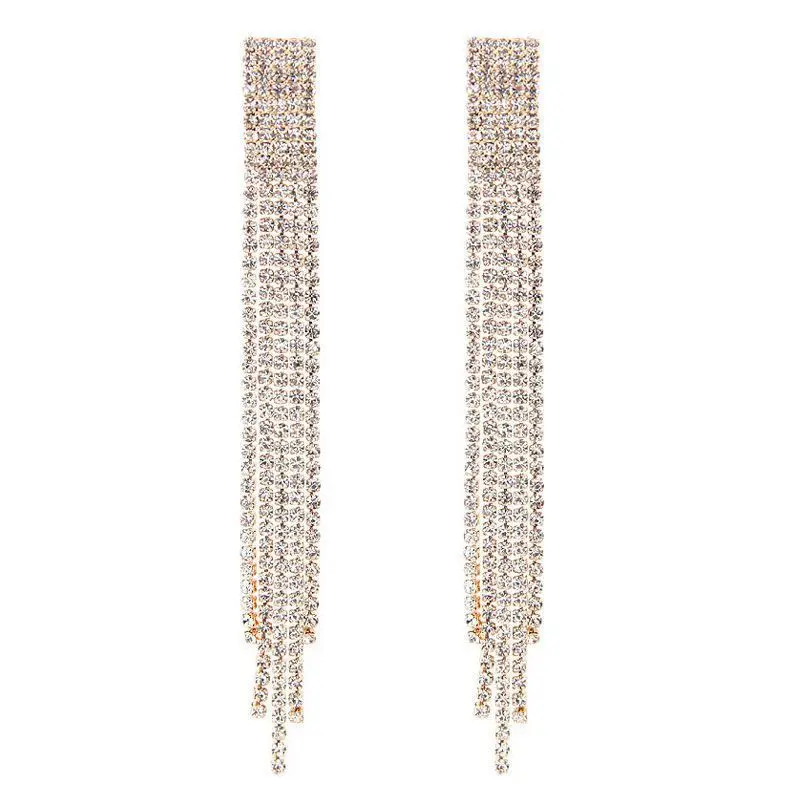 

European Personality Gold Long Tassel Women Earrings Crystal Girl Party Jewelry