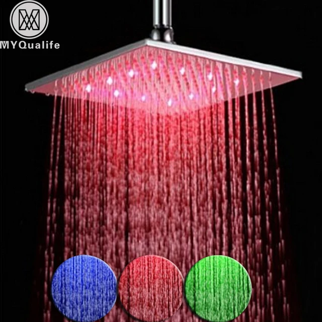 10" Colorful Brushed Nickel LED Rain Shower Head Square Color Change