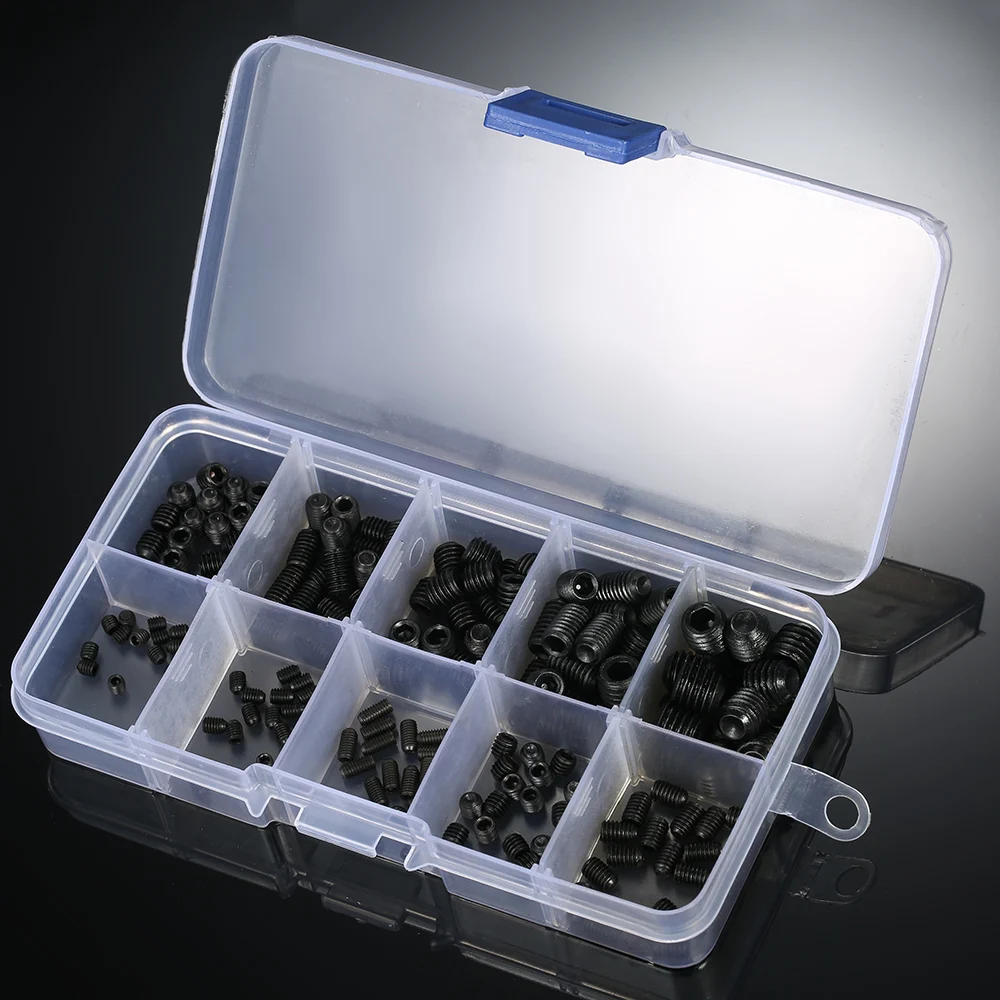 

200pcs Assortment Cup Point Screws Kit Black Allen Head Socket Internal Hex Set Grub Screw for Home Use