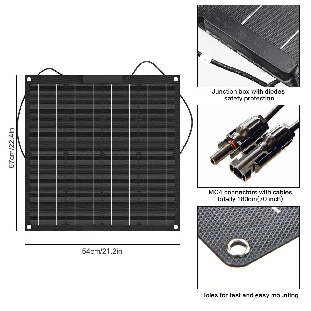 20 Вт 40 Вт 50 Вт солнечная панель полугибкая солнечная панель фотогальванический Монокристаллический Модуль 12 в зарядное устройство