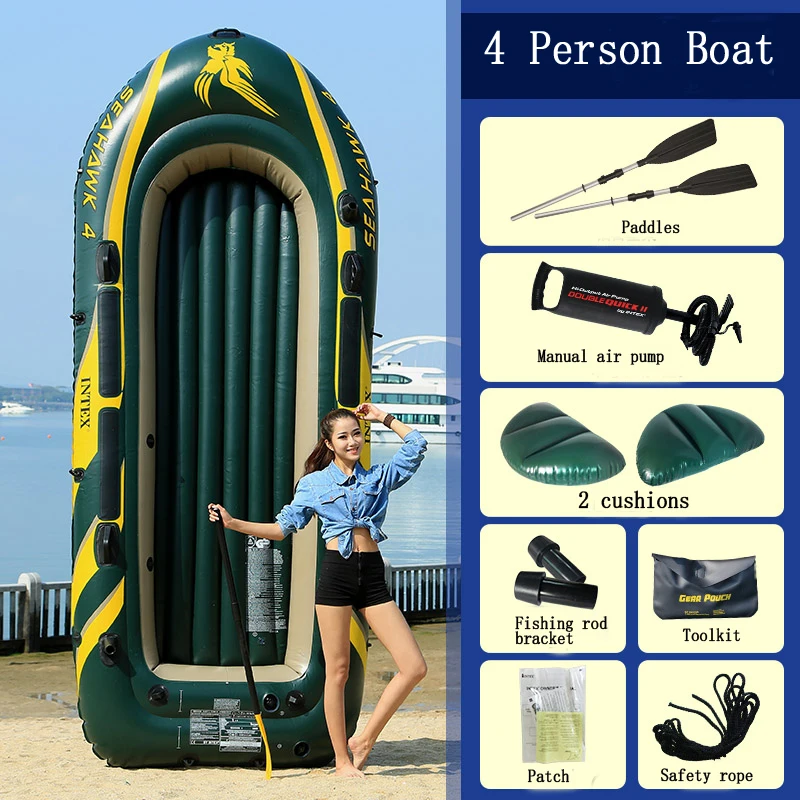 INTEX thickened 4 person use inflatable boat dinghy fishing kayak folding assault boat dinghy helming