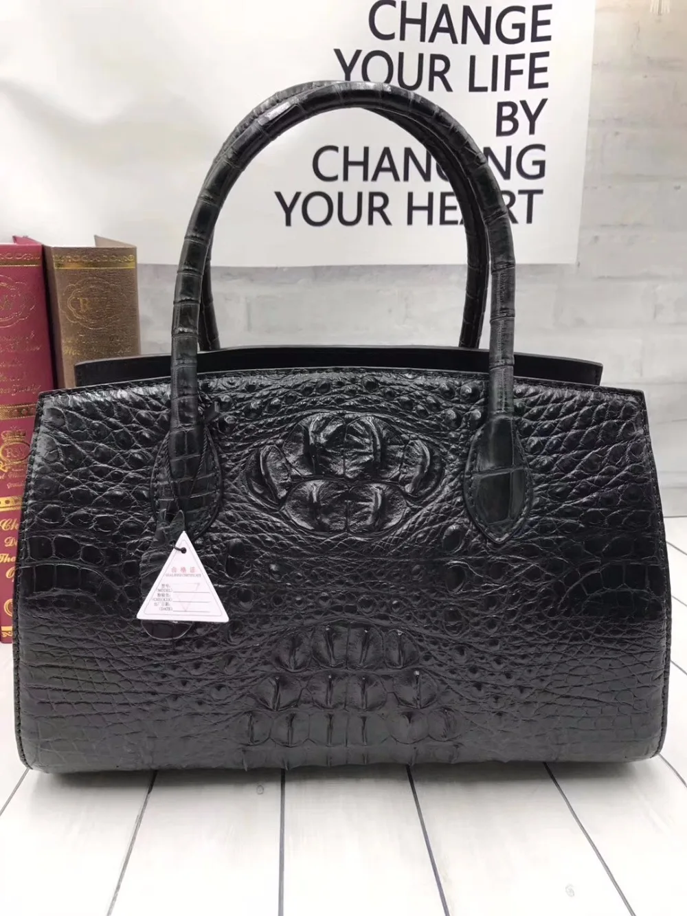 

Classic Lady Large Black Totes Bag Genuine Alligator Skin Zipper Closure Female Top-handle Handbag Crocodile Leather Lady Purse