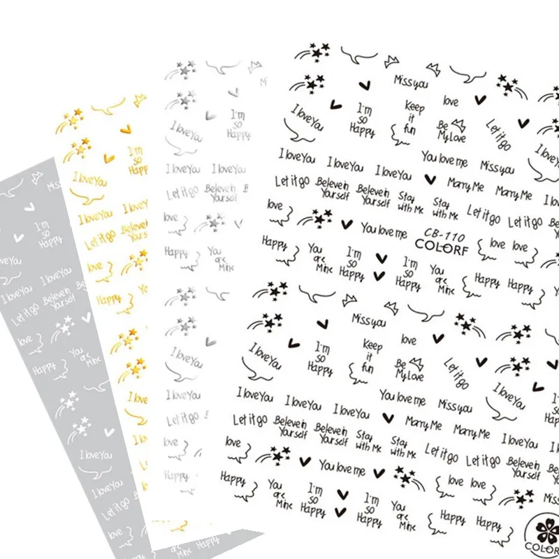 

Newest CB-110 GOLD SILVER letter series laser designs 3d nail art letter fashionTemplate sticker decal MAGICO