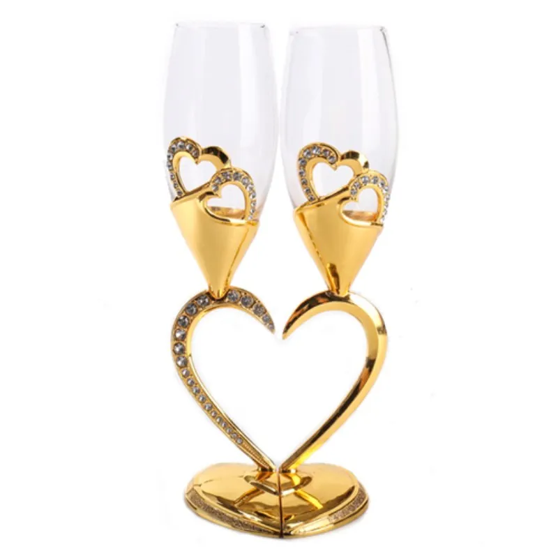 Вина Стекло высокие ноги кристалл Стекло в форме сердца красный золотой, серебряный, двухслойный чашки Подарочное свадебное украшение чашка для любимого человека на день рождения 50JB021