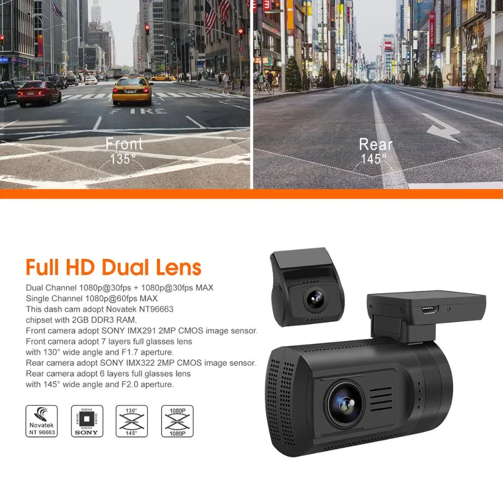 ZEROGOGO Mini 0906 Автомобильный видеорегистратор с двумя объективами камера GPS