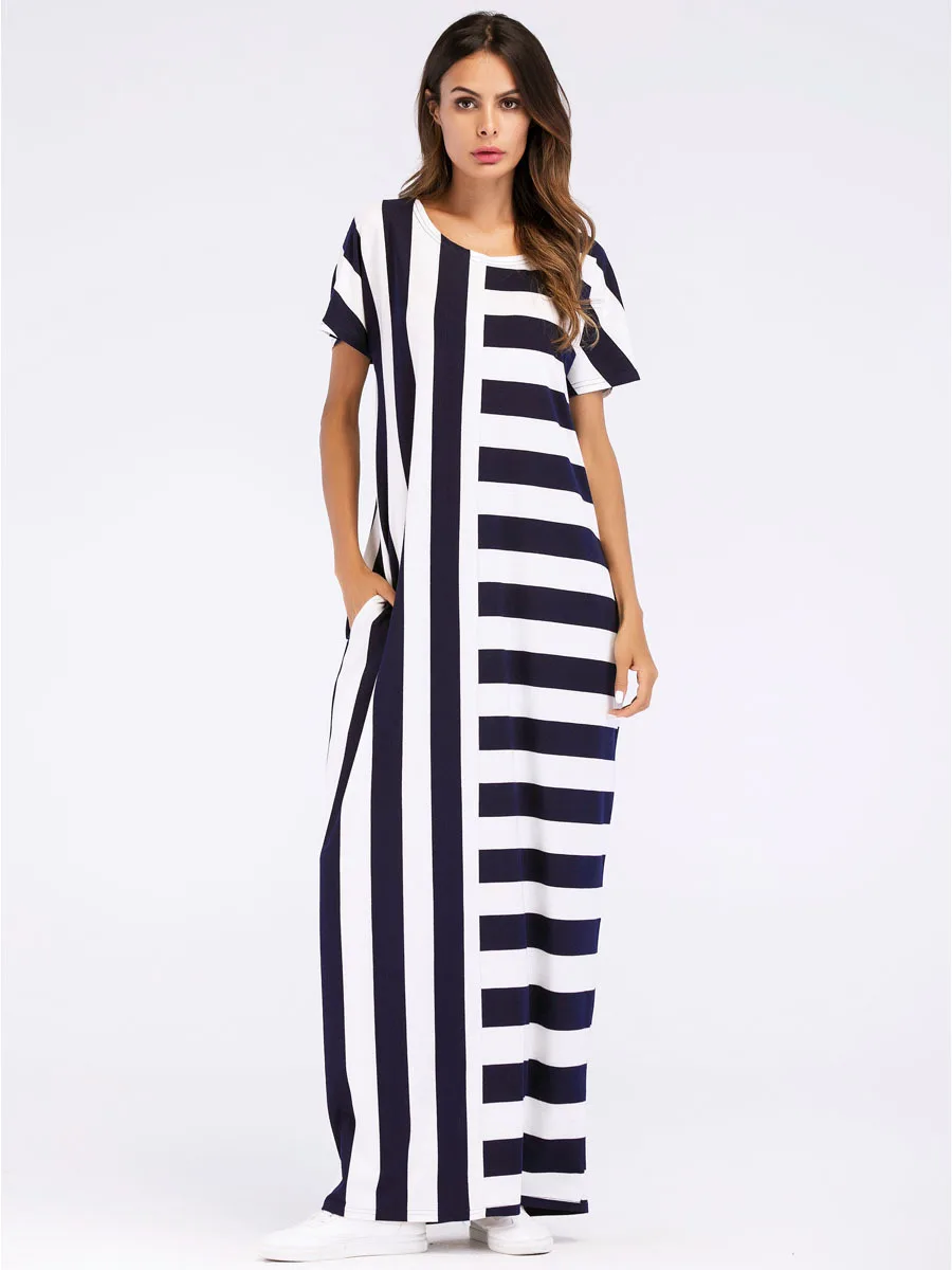 Woman Maxi Dress Summer 2018 Women Short Sleeve Round Neck T Shirt