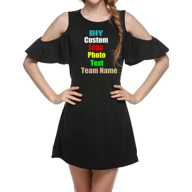 

Sey Off Shoulder Ruffles Sleeve Women Dress Custom Logo Photo Text Printed Team Lady Elegant Party dancing vestidos dress Robes