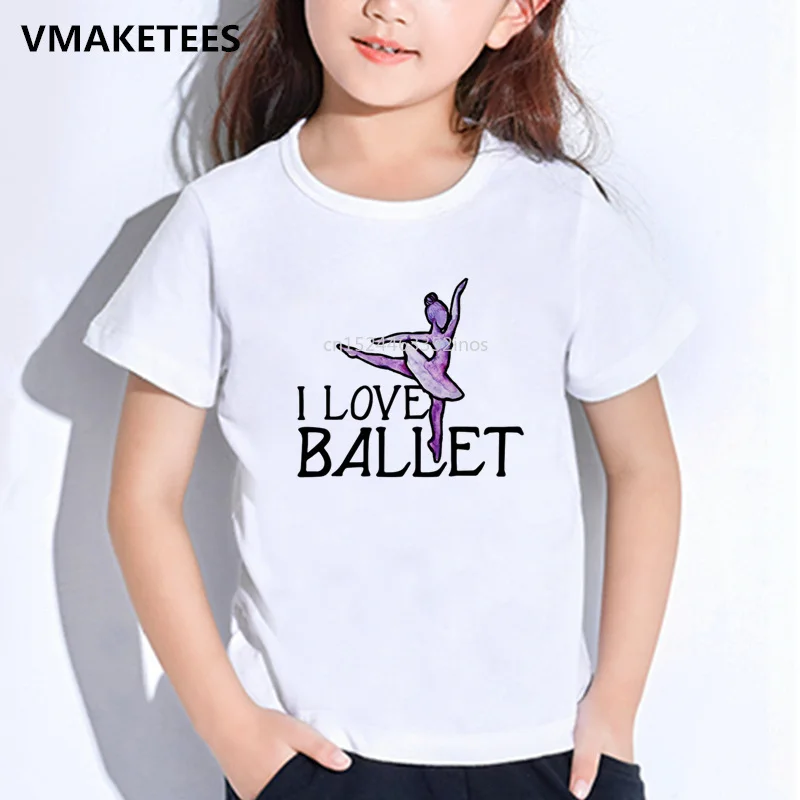 Детские летние футболки с короткими рукавами для девочек Детская футболка с принтом «I Love Ballet dancing» для девочек Повседневная забавная одежда для малышей HKP5191