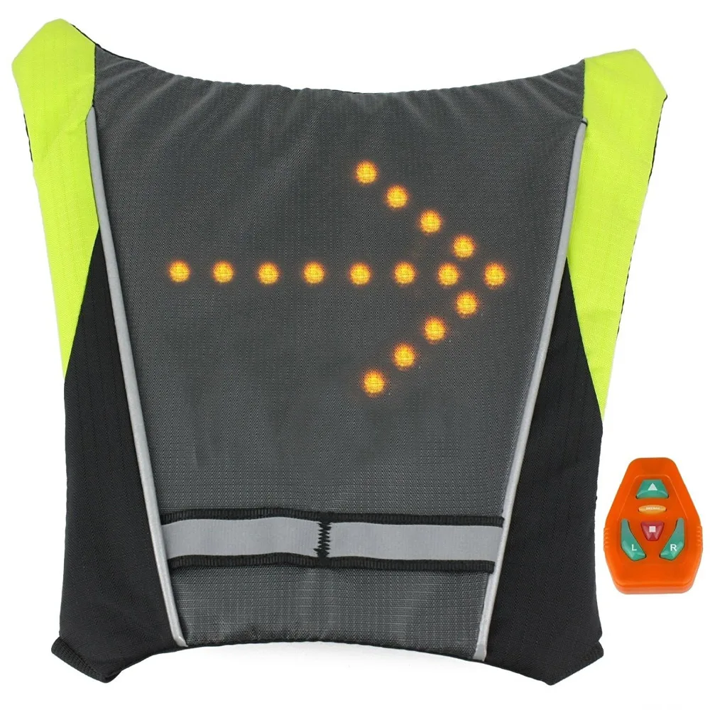 LED Turn Signal Light Reflective Vest Backpack Sport Outdoor Waterproof